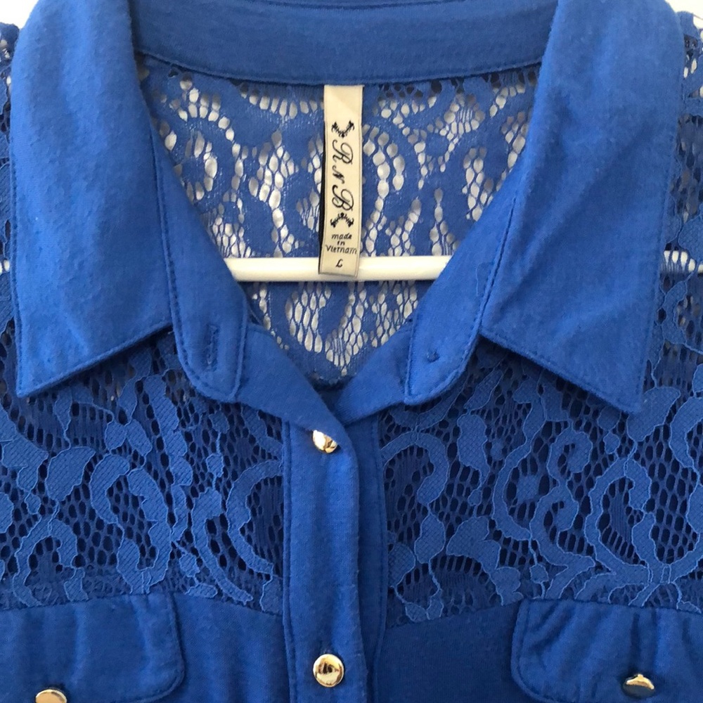Blue Button-Down Top - Picture 2 of 6